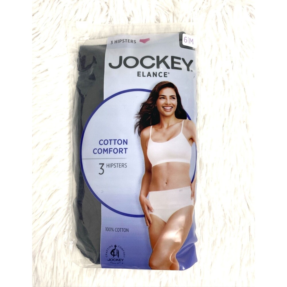 Jockey Elance Hipsters 100 % Cotton Panties Black 3 Pack Comfort Soft Underwear